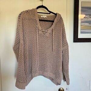 Miracle Women's Tan V-Neck Open Knit Sweater